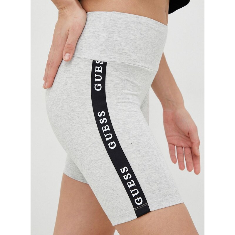 Kraťasy Guess dámské, šedá barva, s potiskem, medium waist