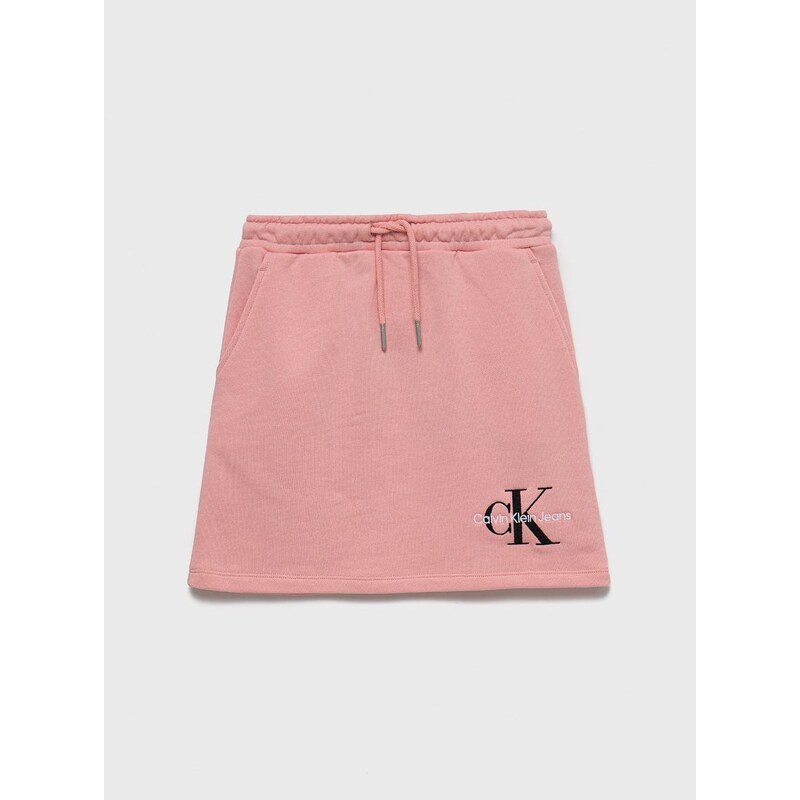 Dětská bavlněná sukně Calvin Klein Jeans růžová barva, mini