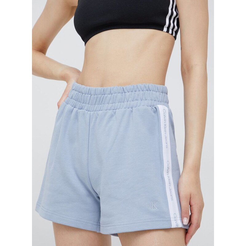 Bavlněné šortky Calvin Klein Jeans dámské, s aplikací, high waist