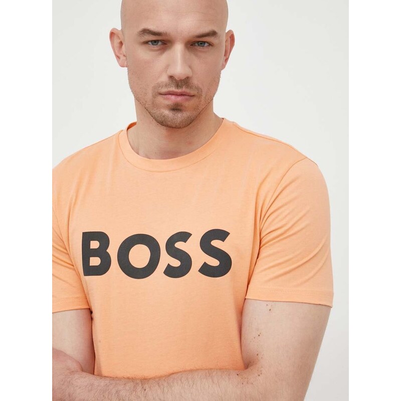 Boss Orange Bavlněné tričko BOSS BOSS CASUAL oranžová barva, s potiskem