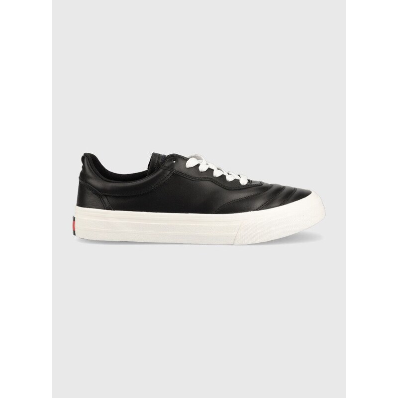 Kožené sneakers boty Tommy Jeans Leather Soccer Vulc černá barva