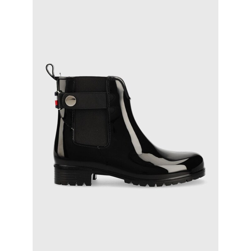 Holínky Tommy Hilfiger Ankle Rainboot With Metal Detail dámské, černá barva