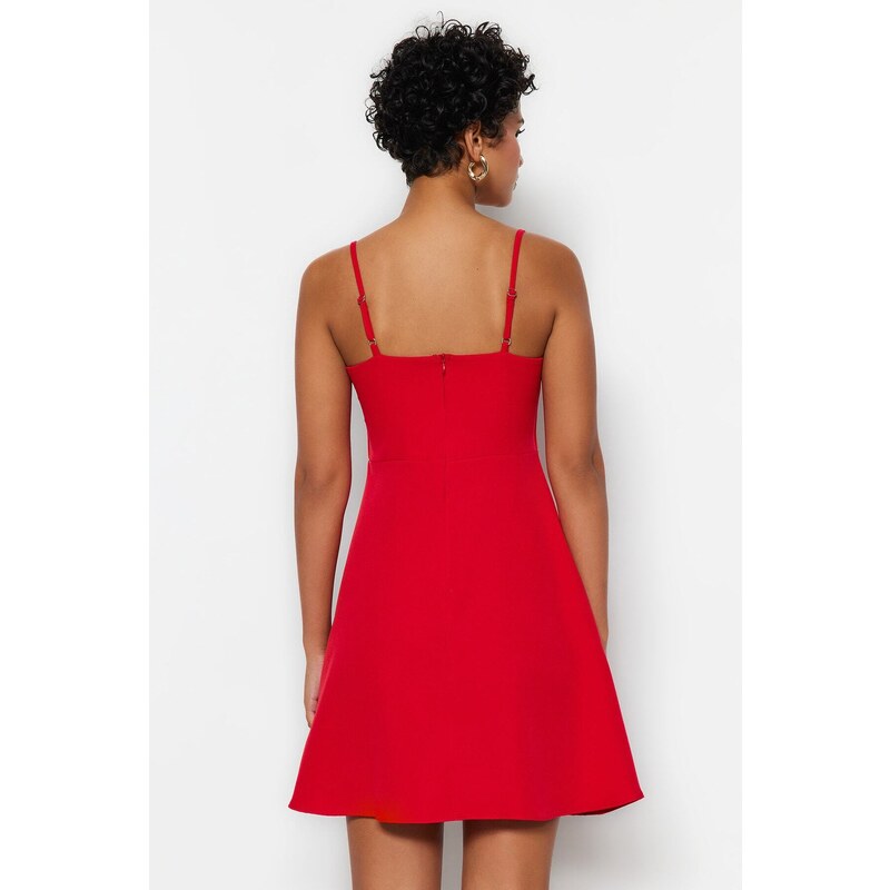Trendyol červený límeček Detailní mini tkané tkané šaty