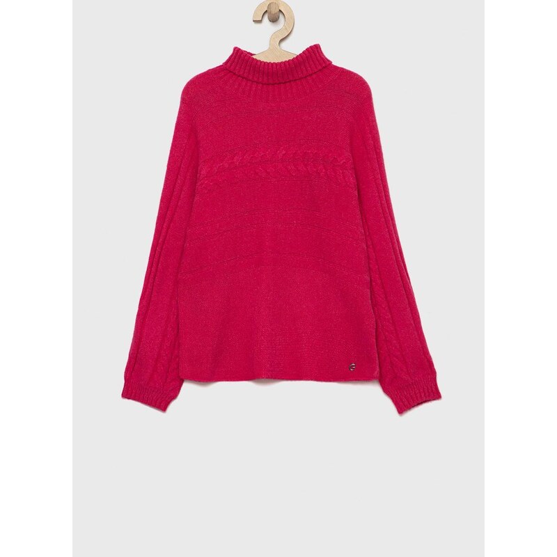 Dětský svetr s příměsí vlny Guess růžová barva, lehký