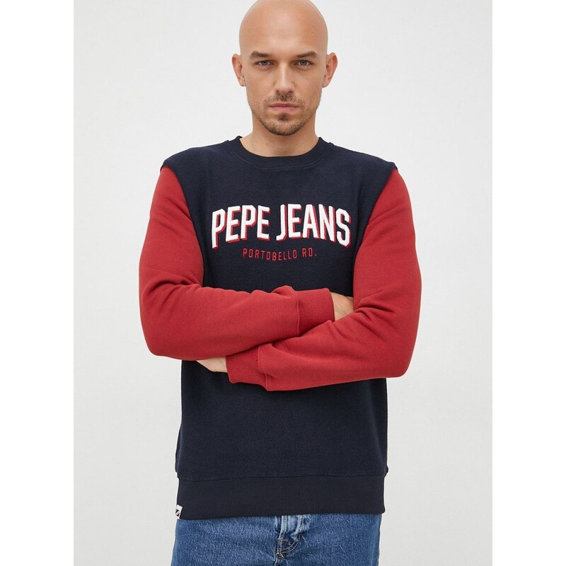 Bavlněná mikina Pepe Jeans pánská, tmavomodrá barva, s aplikací