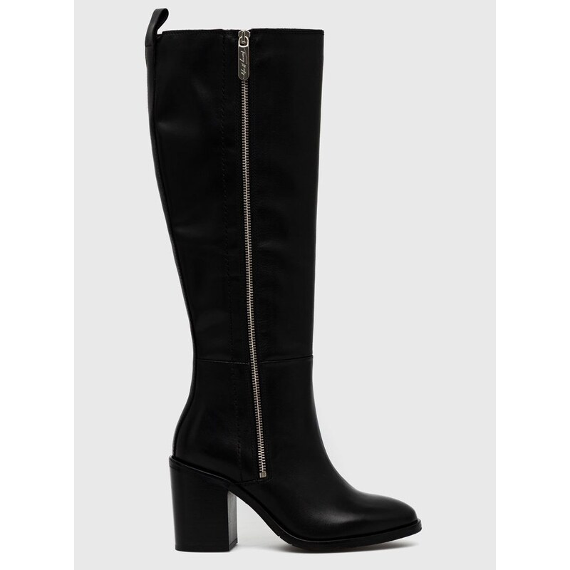 Kožené kozačky Tommy Hilfiger Zip High Heel Longboot dámské, černá barva, na podpatku