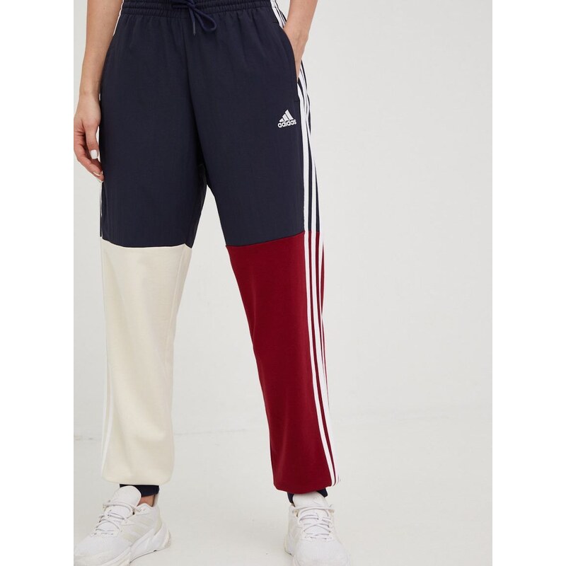 Tepláky adidas Essentials dámské, tmavomodrá barva, vzorované