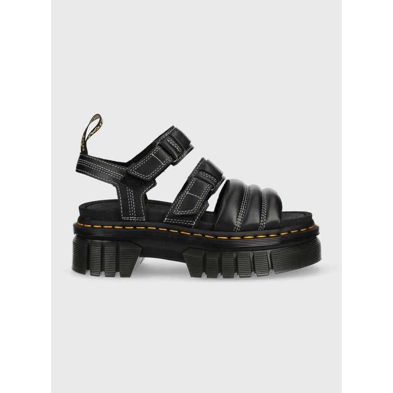 Kožené sandály Dr. Martens Ricki 3-strap dámské, černá barva, na platformě