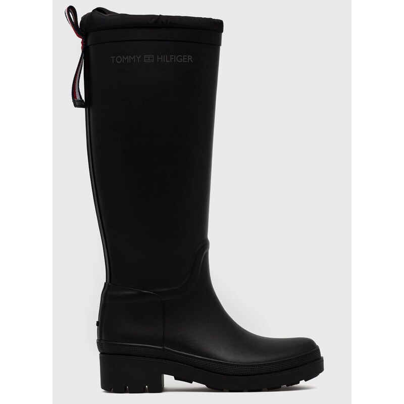 Holínky Tommy Hilfiger Th Overknee Rainboot Monogram dámské, černá barva