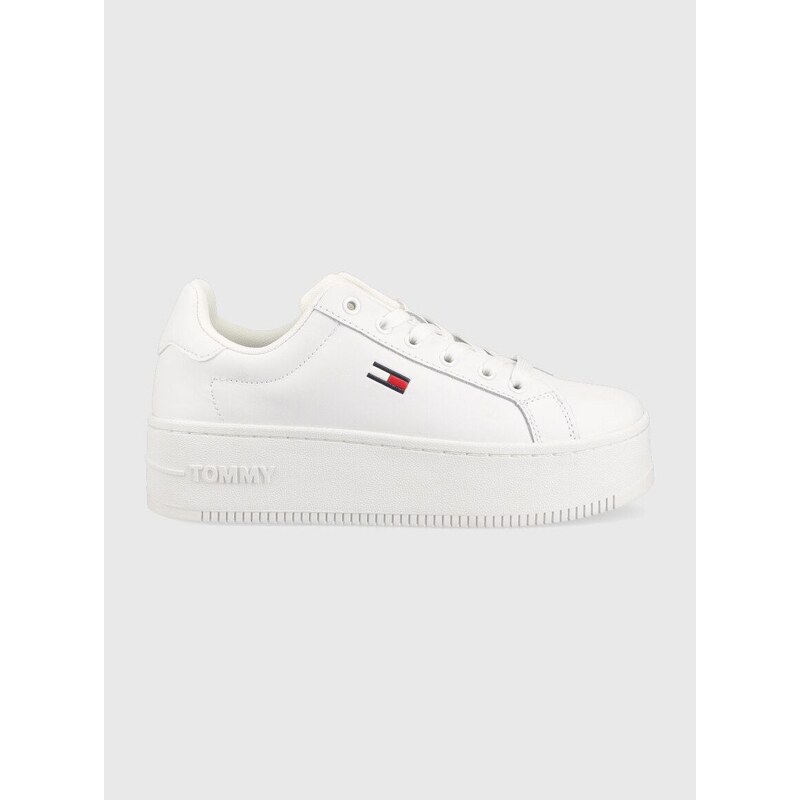 Kožené sneakers boty Tommy Jeans Tommy Jeans Flatform Ess bílá barva