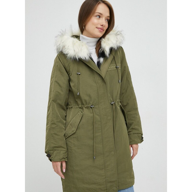 Parka Guess dámská, zelená barva, přechodná