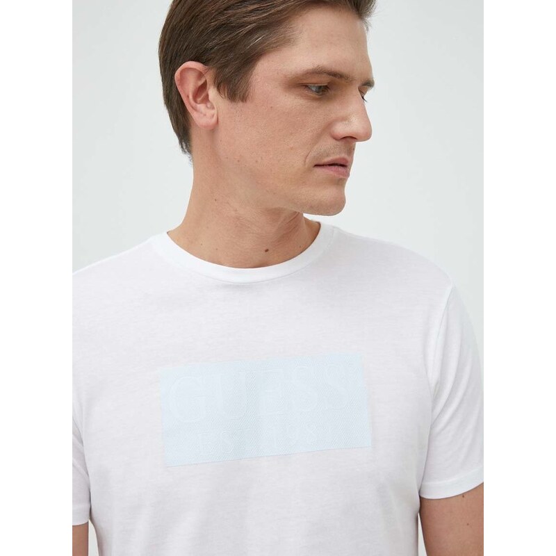 Bavlněné tričko Guess bílá barva, s potiskem