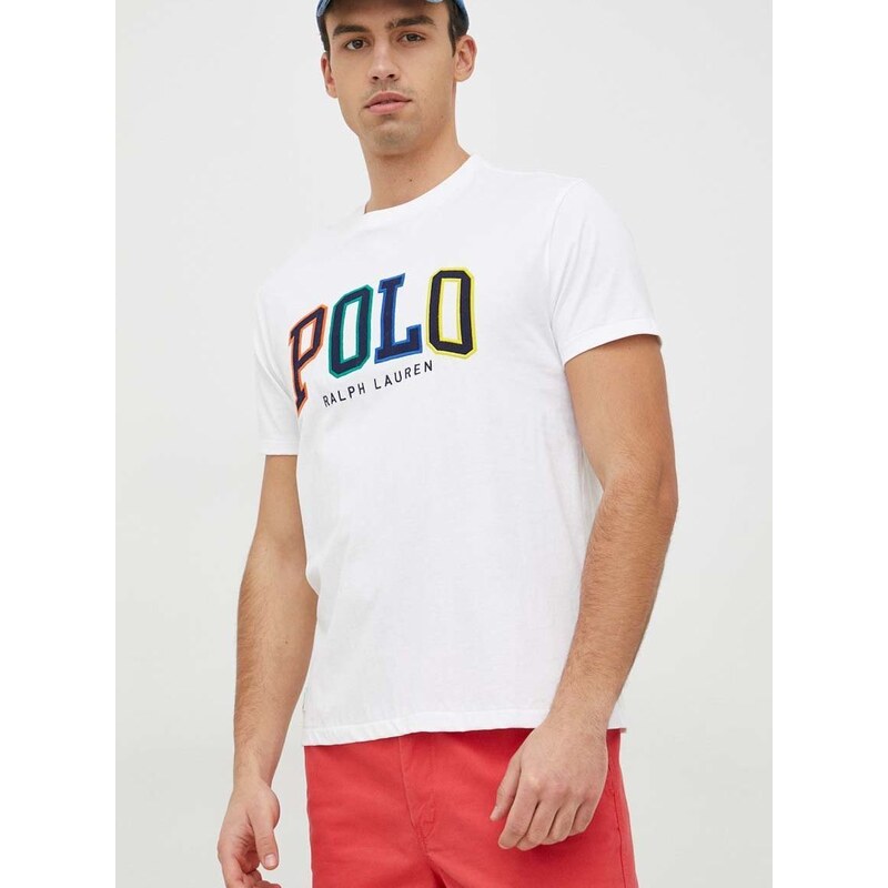 Bavlněné tričko Polo Ralph Lauren , bílá barva, s aplikací