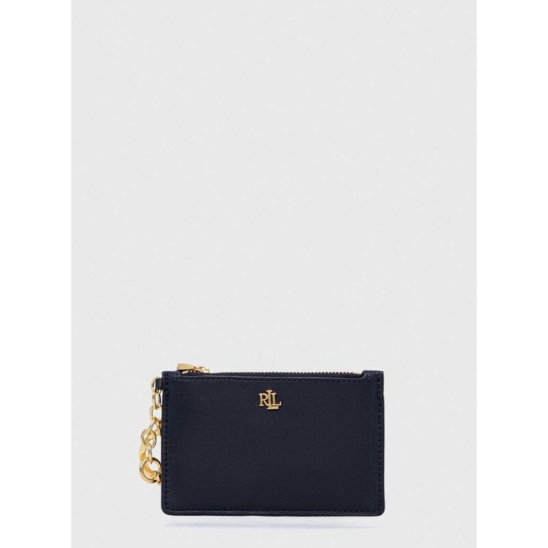 Kožená peněženka Lauren Ralph Lauren tmavomodrá barva