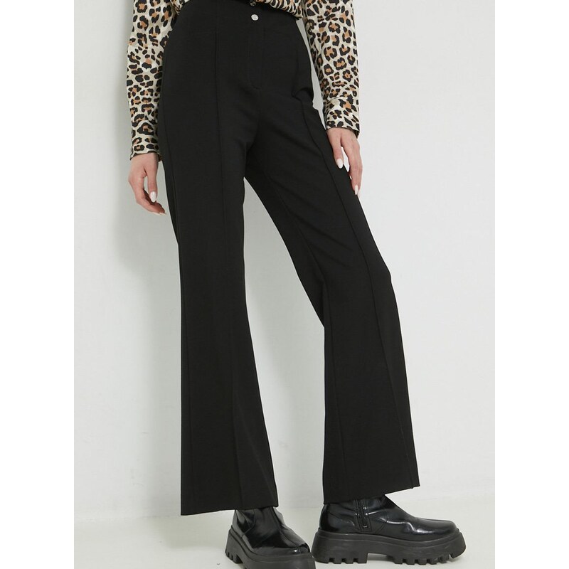 Kalhoty HUGO dámské, černá barva, jednoduché, high waist
