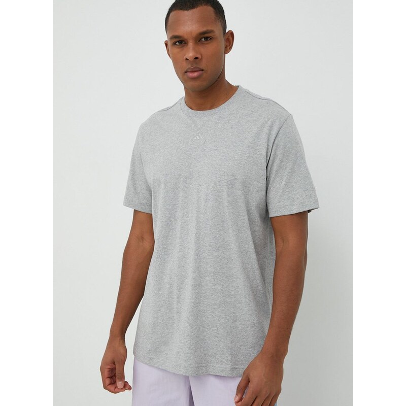 Bavlněné tričko adidas šedá barva, IC9789