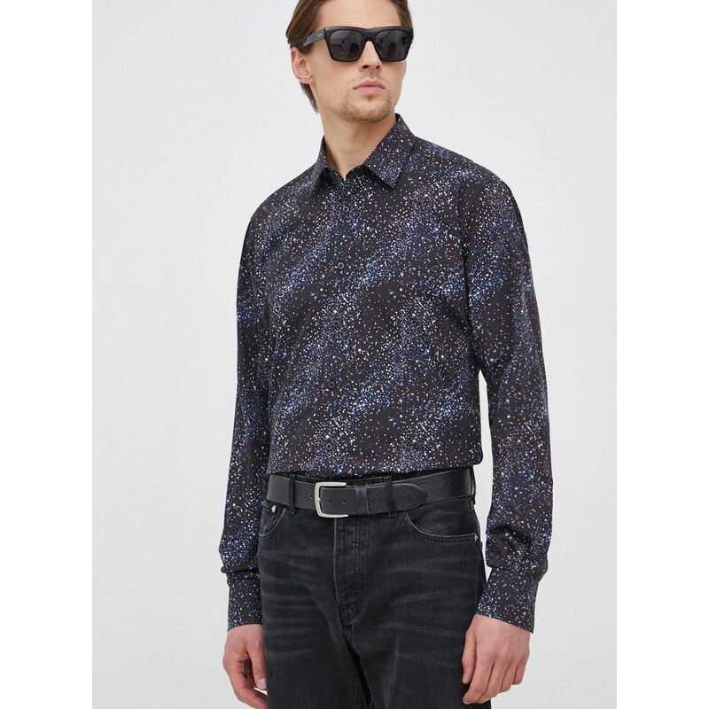 Košile Karl Lagerfeld černá barva, regular, s klasickým límcem