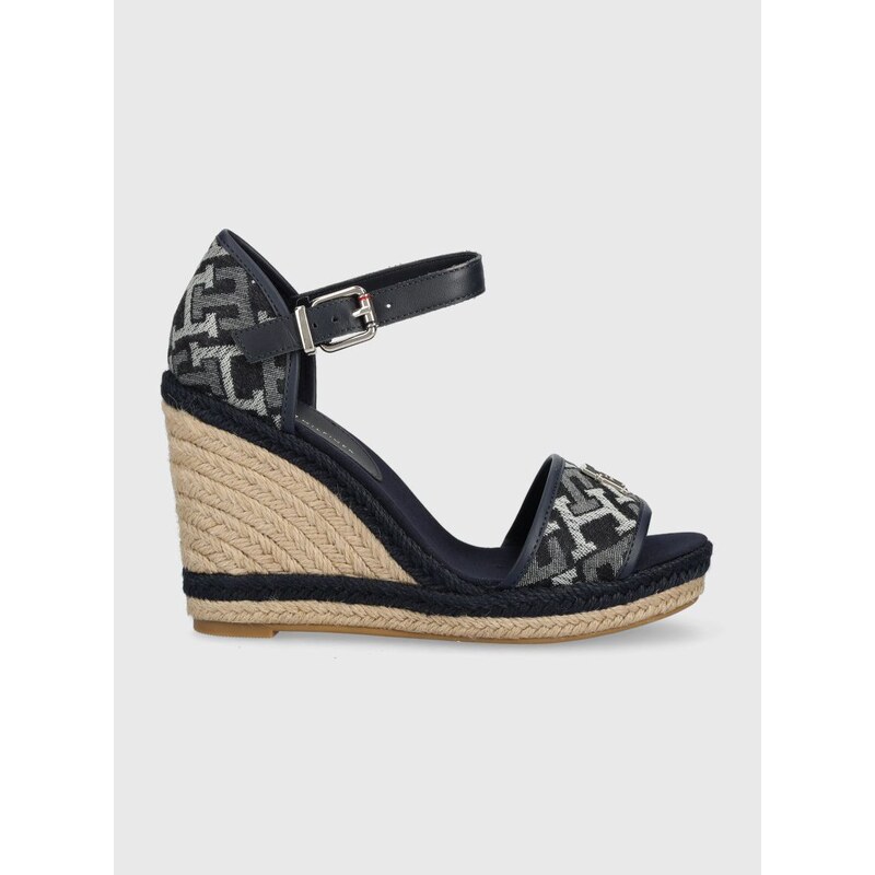 Sandály Tommy Hilfiger FW0FW06935 TH MONOGRAM DENIM WEDGE dámské, tmavomodrá barva, na klínku