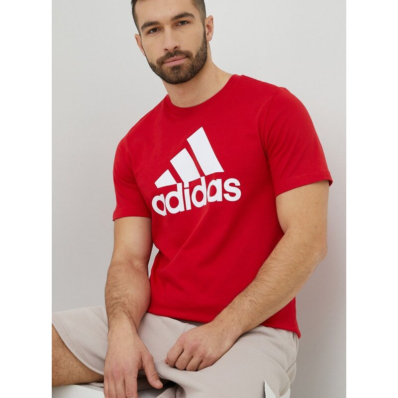 Bavlněné tričko adidas červená barva, s potiskem, IC9352