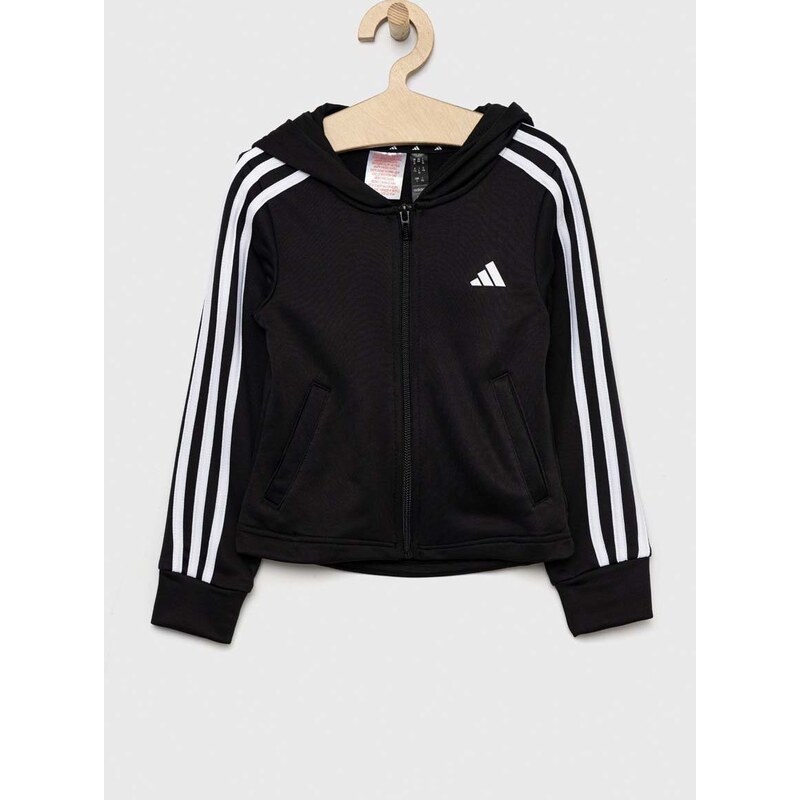 Dětská mikina adidas černá barva, s kapucí, s aplikací