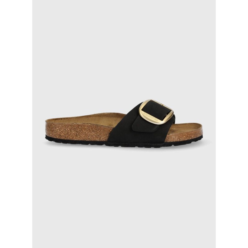 Semišové pantofle Birkenstock MADRID BIG BUCKLE dámské, černá barva, 1023342