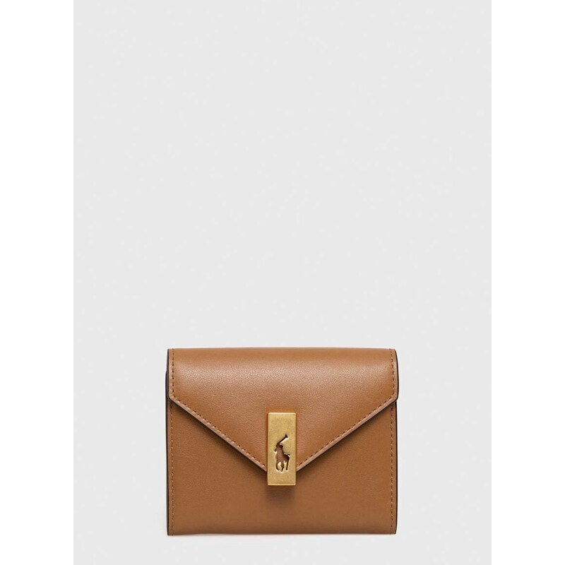 Kožená peněženka Polo Ralph Lauren béžová barva