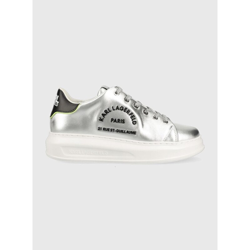 Kožené sneakers boty Karl Lagerfeld KAPRI stříbrná barva, KL62539D
