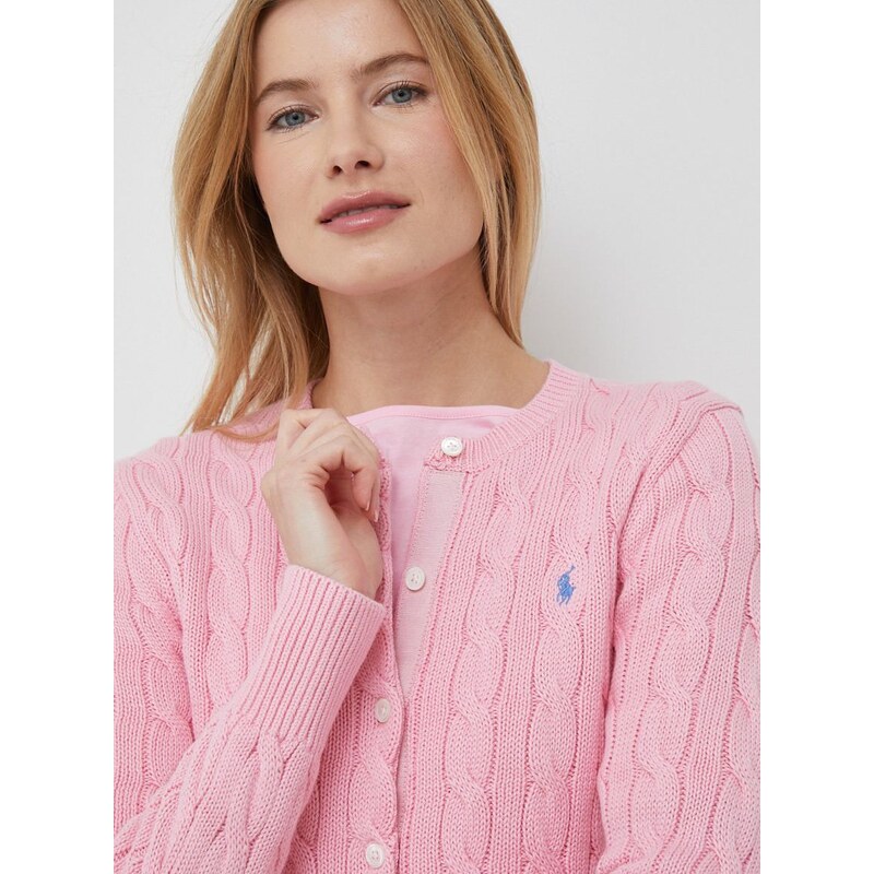 Bavlněný kardigan Polo Ralph Lauren růžová barva