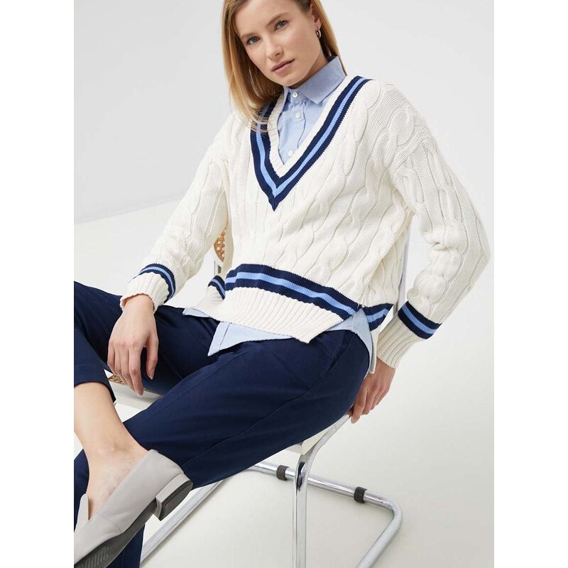 Bavlněný svetr Polo Ralph Lauren dámský, béžová barva