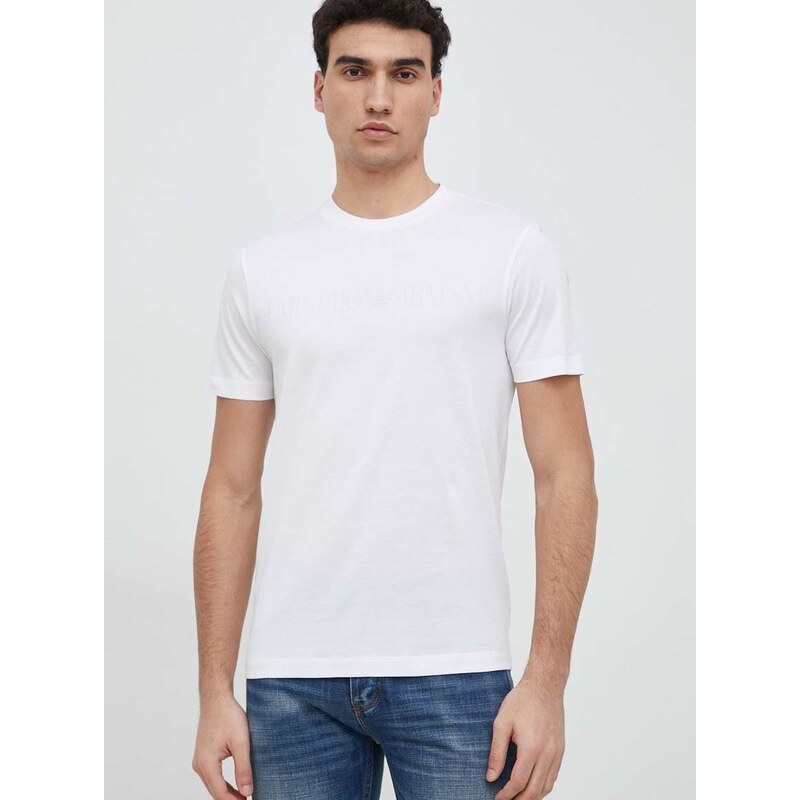 Bavlněné tričko Emporio Armani bílá barva, s aplikací, 8N1TD2 1JGYZ