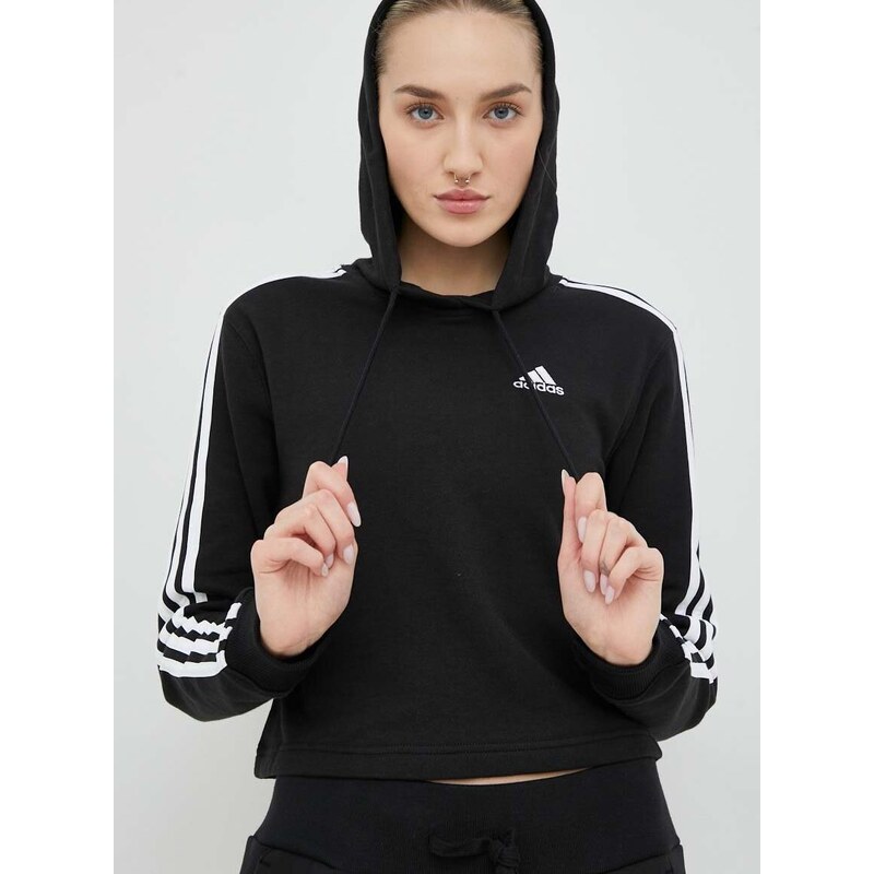 Mikina adidas Dámská, černá barva, s kapucí, vzorovaná