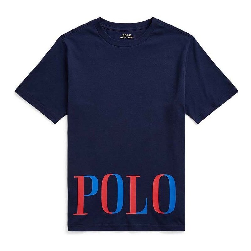 Dětské bavlněné tričko Polo Ralph Lauren Tmavomodrá barva, s potiskem