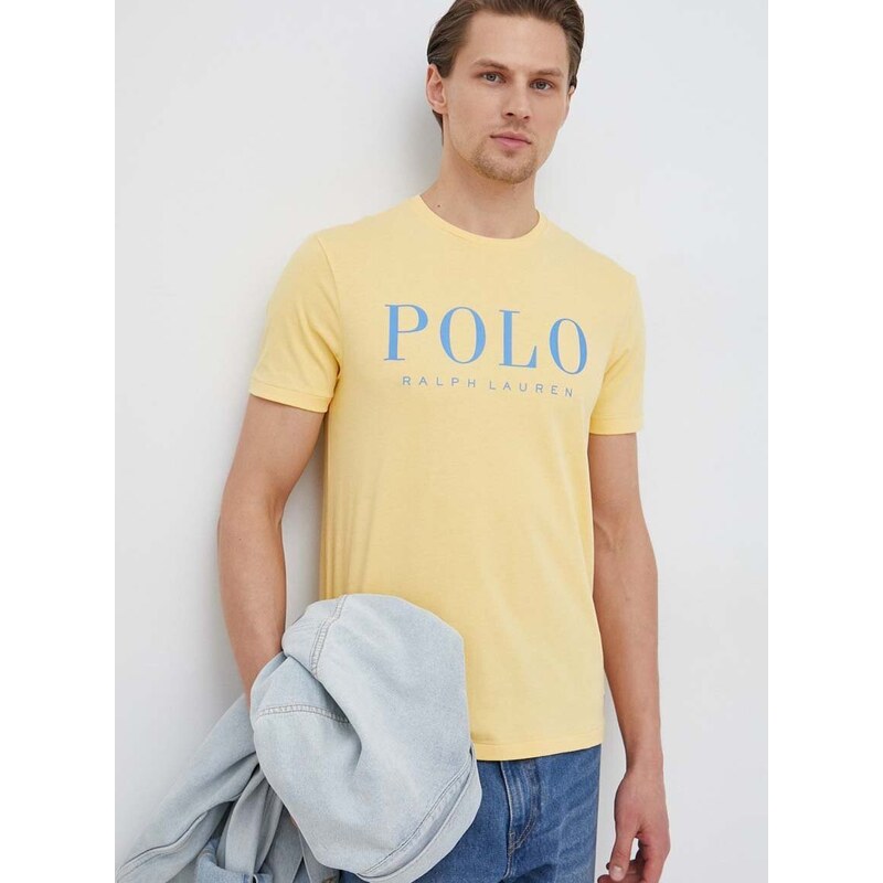 Bavlněné tričko Polo Ralph Lauren žlutá barva, s potiskem