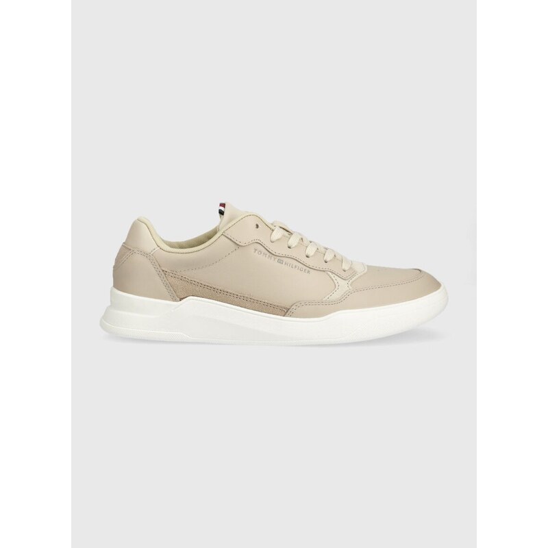 Kožené sneakers boty Tommy Hilfiger ELEVATED CUPSOLE LEATHER béžová barva, FM0FM04490