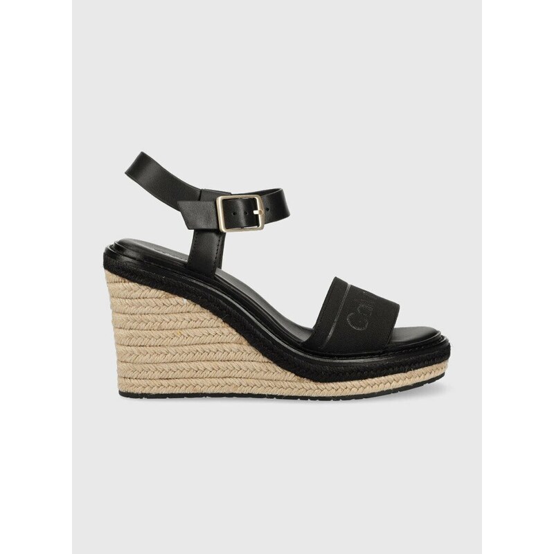 Sandály Calvin Klein WEDGE 70HH - HE dámské, černá barva, na klínku, HW0HW01499