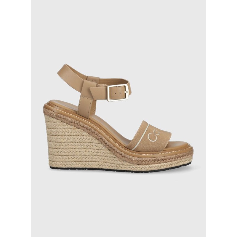 Sandály Calvin Klein WEDGE 70HH - HE dámské, béžová barva, na klínku, HW0HW01499