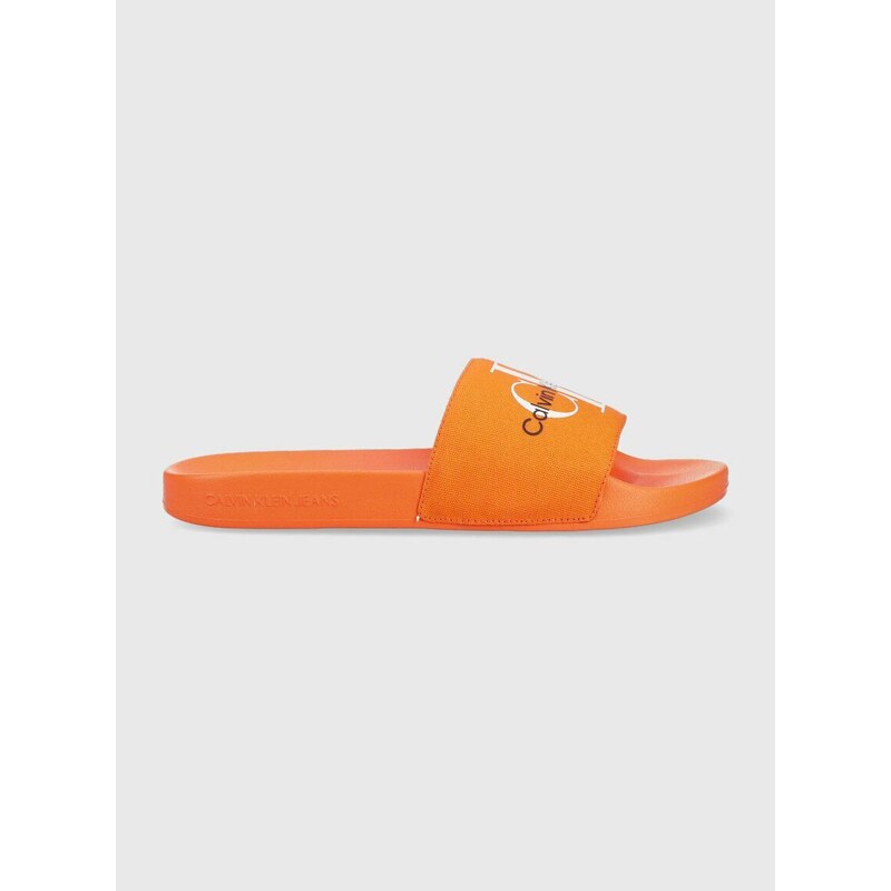 Pantofle Calvin Klein Jeans SLIDE MONOGRAM CO pánské, oranžová barva, YM0YM00061