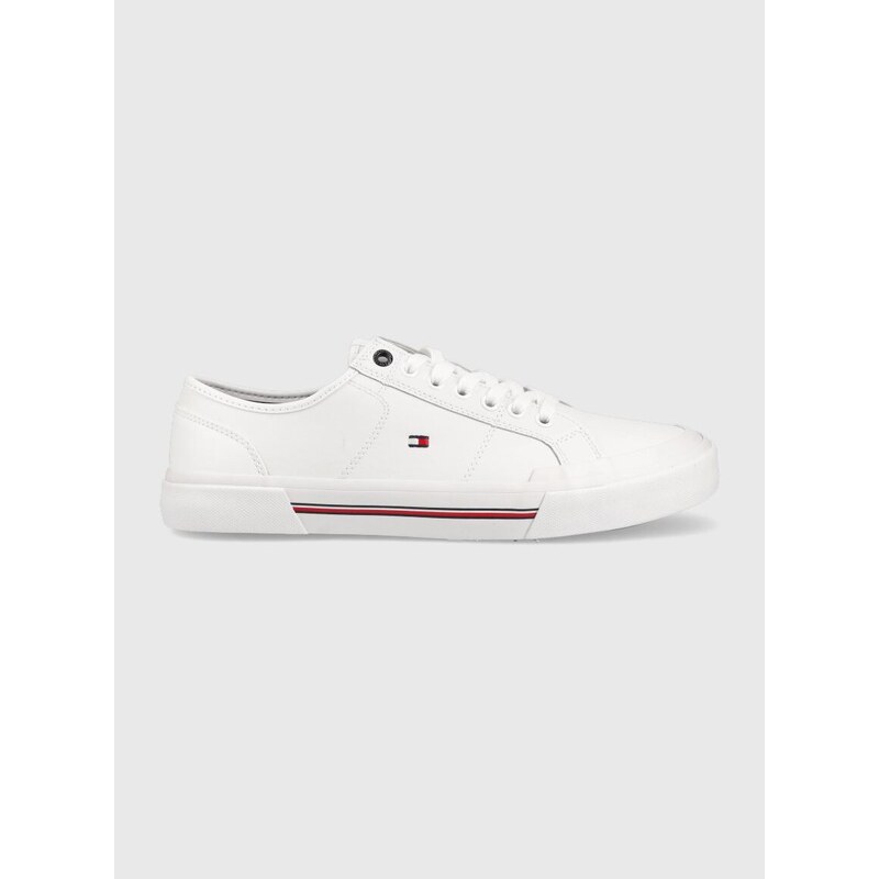 Kožené tenisky Tommy Hilfiger CORE CORPORATE VULC LEATHER pánské, bílá barva, FM0FM04561