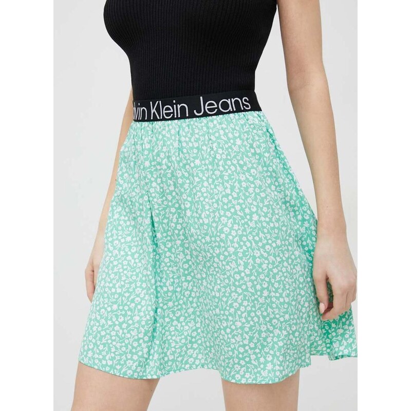 Sukně Calvin Klein Jeans zelená barva, mini, áčková