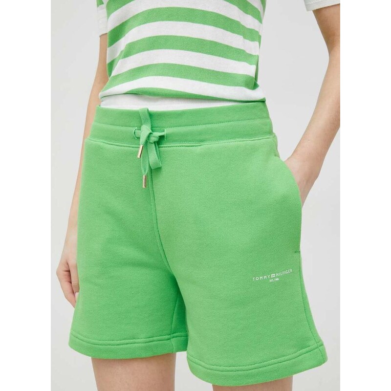 Kraťasy Tommy Hilfiger dámské, zelená barva, hladké, high waist