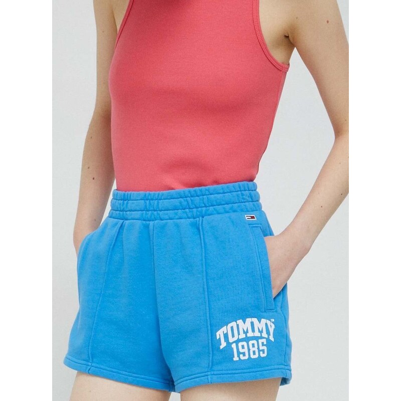 Bavlněné šortky Tommy Jeans hladké, high waist