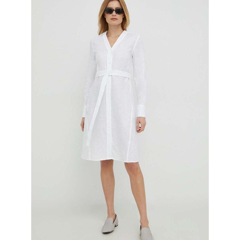 Plátěné šaty Calvin Klein bílá barva, mini