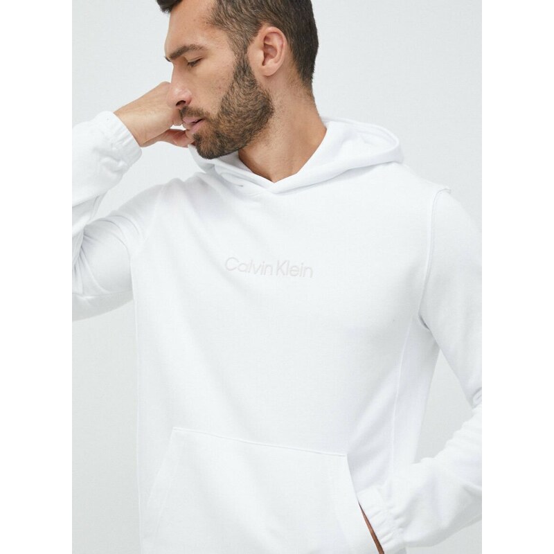 Tepláková mikina Calvin Klein Performance Essentials bílá barva, s kapucí