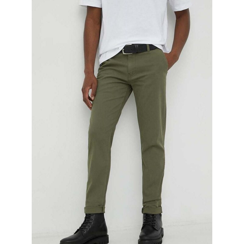 Kalhoty Levi's pánské, zelená barva, ve střihu chinos