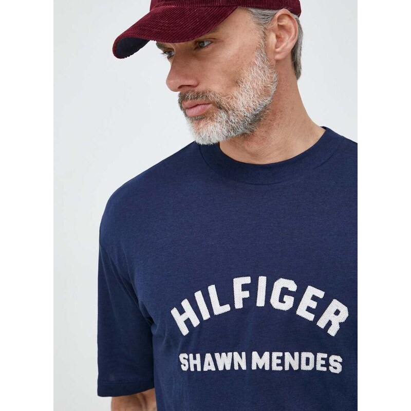 Tričko Tommy Hilfiger x Shawn Mendes tmavomodrá barva, s potiskem