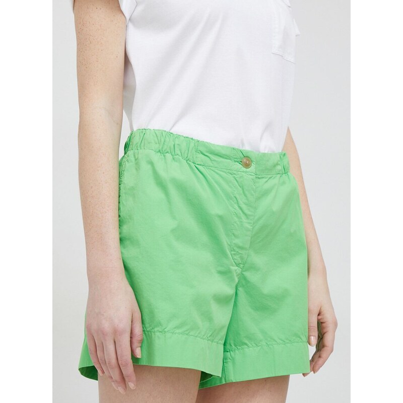 Bavlněné šortky Tommy Hilfiger zelená barva, hladké, high waist