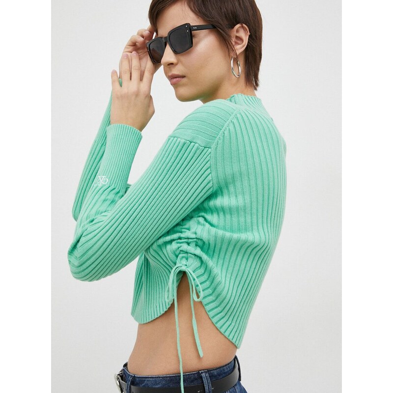 Bavlněný svetr Calvin Klein Jeans zelená barva, lehký, s pologolfem