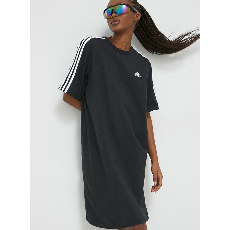 Bavlněné šaty adidas černá barva, mini, oversize, HR4923