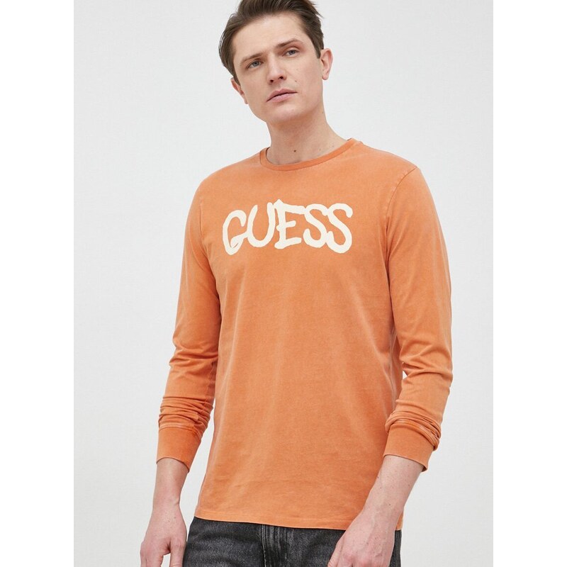 Bavlněné tričko s dlouhým rukávem Guess x Brandalised oranžová barva