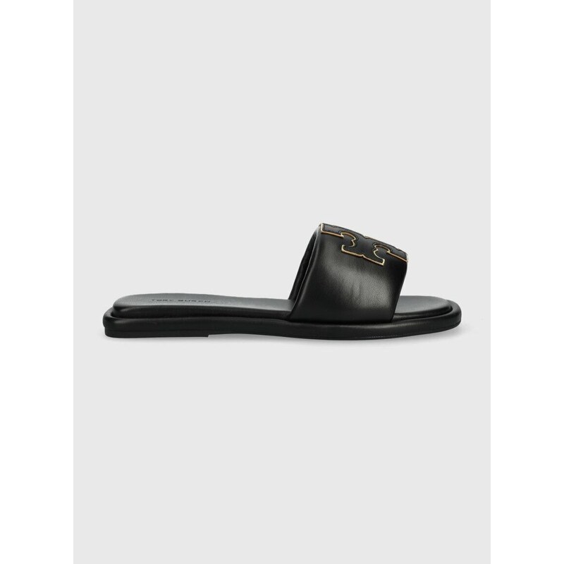 Kožené pantofle Tory Burch Double T Sport Slide dámské, černá barva, 79985